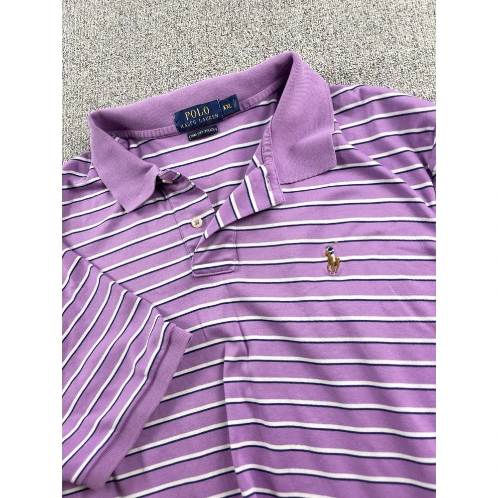 Polo Ralph Lauren Shirt Men's XXL Pima Soft Touch Purple White Stripe Flesh Pony